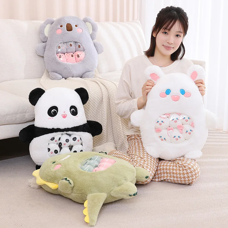 6pcs/Bags Cute Stuffed Animals Snacks Plush Throw Pillow Toy Kawaii Rabbit Panda Dinosaur Soft Kids Plushies Toys for Girls Boys rabbit feeder bags