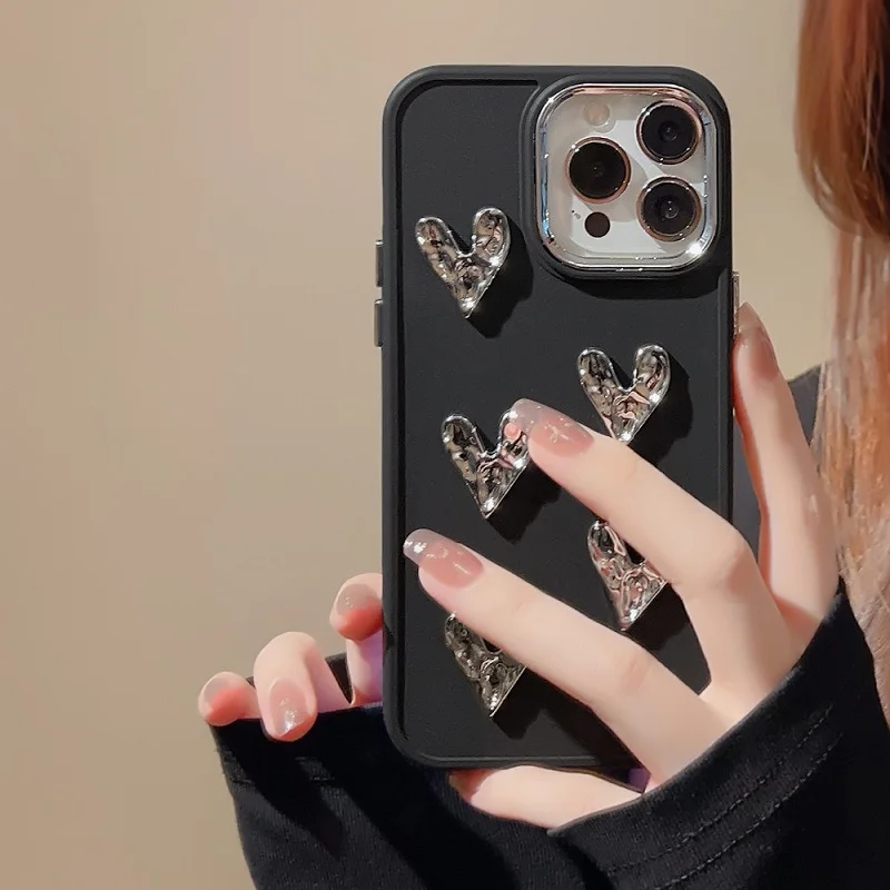 thumbnail image 1 of Luxury Plating Love Heart Case For iPhone 15 14 13 12 11 Pro Max X XS XR 7 8 Plus SE 3 Soft Shockproof Bumper Protective Cover, 1 of 5