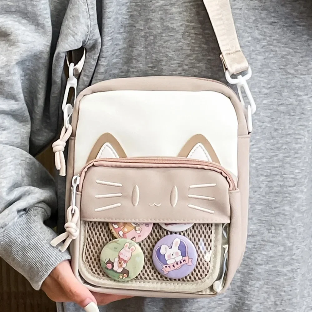 Harajuku Mini Women Ita Bags Women Casual Nylon Cartoon Cat Embroidered Bolso Mujer Daily Subculture DIY Badge Bag Female 2026
