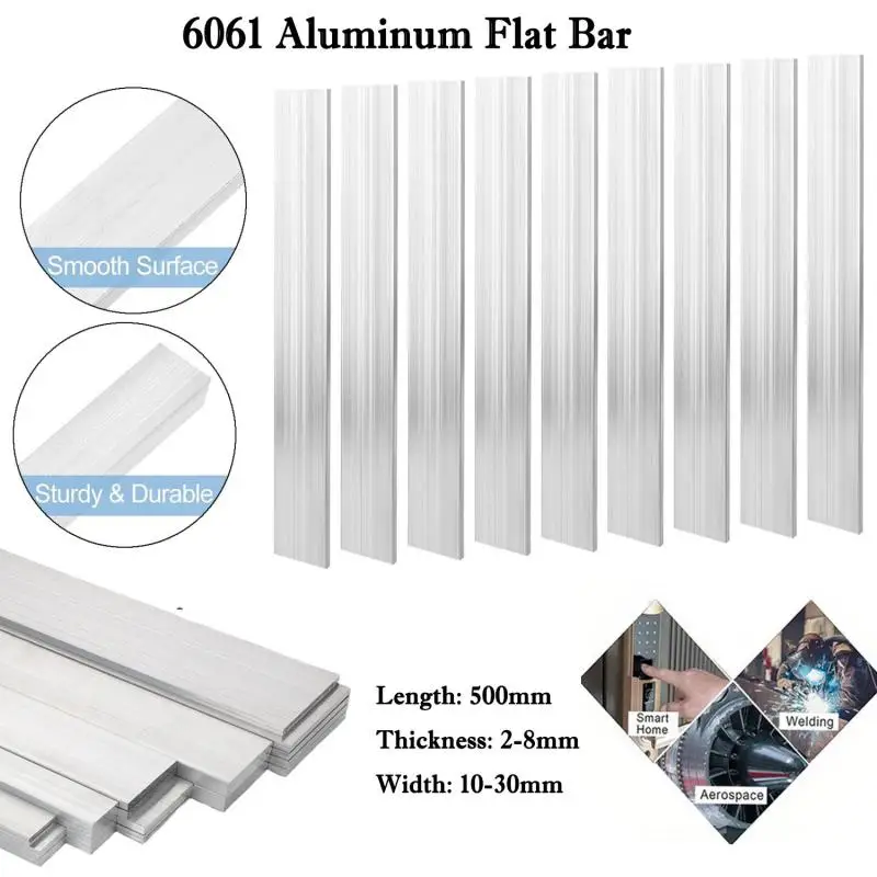 1 Stück Aluminium-Flachstange, Dicke 2–8 mm, Breite 10–30 mm, Länge 250 mm, 500 mm, Aluminiumlegierungsplatte, Metall-Vollquadratstreifen