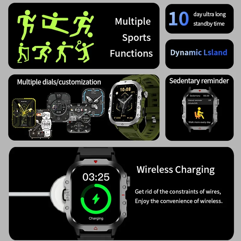 Outdoor 2.01'' Men's Smartwatches Flashlight Fitness Clock Wireless Call Sports Wrist Smart Watches for Women IOS Android 2026