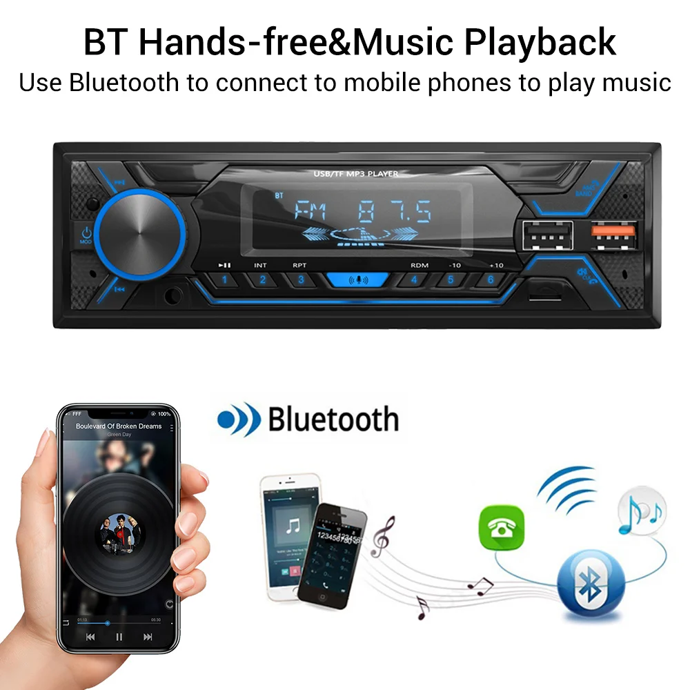 Hippicron – autoradio Bluetooth, lecteur MP3, récepteur FM 60Wx4, avec  télécommande, AUX/USB/TF, carte, en Kit de tableau de bord - AliExpress