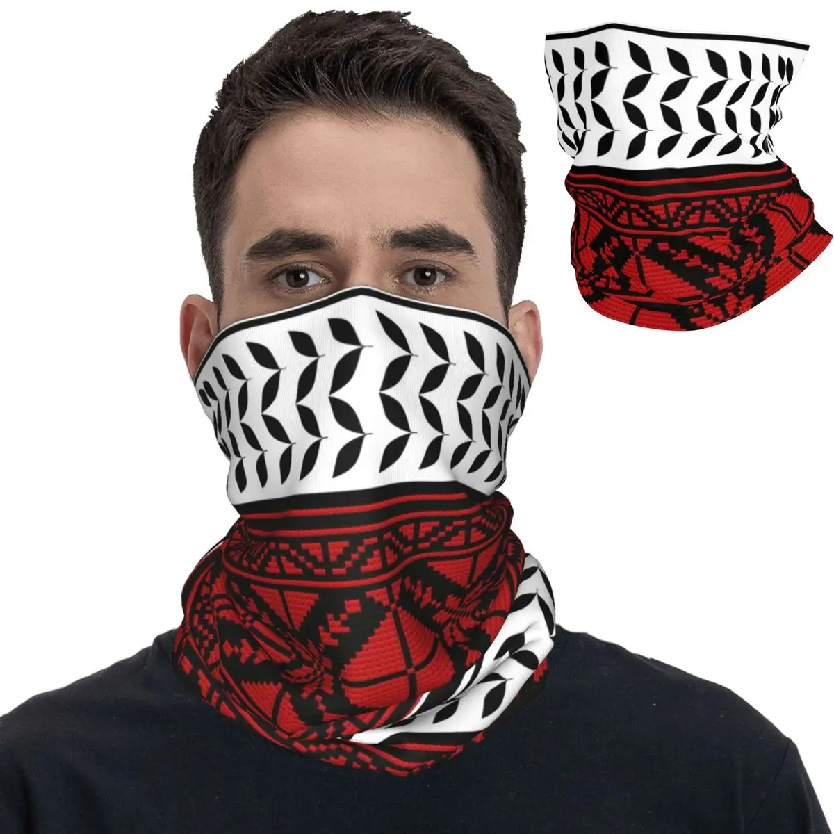 

Palestinian Keffiyeh And Tatreez Print Bandana Neck Cover Printed Mask Scarf Warm Balaclava Running for Men Women Adult Winter