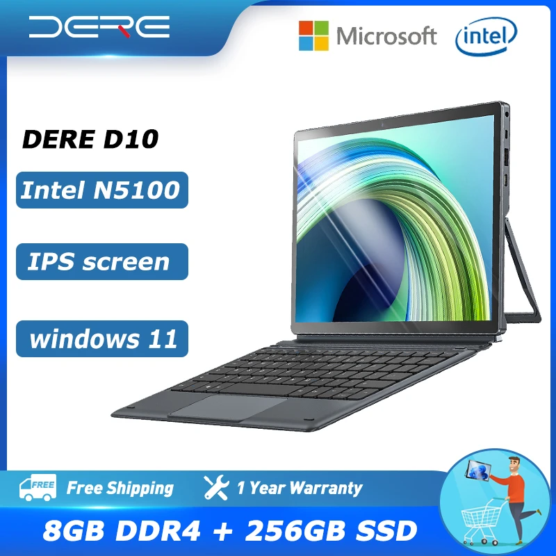Dere D10 Tablet Laptop 10 1 Zoll 2 In 1 Intel Celeron N5100 8gb Ram 256gb Ssd 19 10 Full Hd Ips Bildschirm Windows 11 Notebook Aliexpress