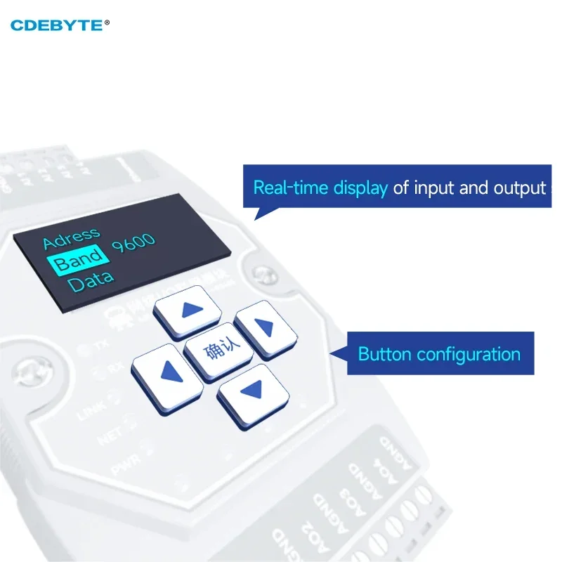 EBYTE ME31-XAXA0404 DC 8-28V Modbus TCP/RTU I/O 네트워킹 모듈 4AI + 4AO 0-20mA/4-20mA RJ45 RS485 Modbus 게이트웨이 OLED 디스플레이