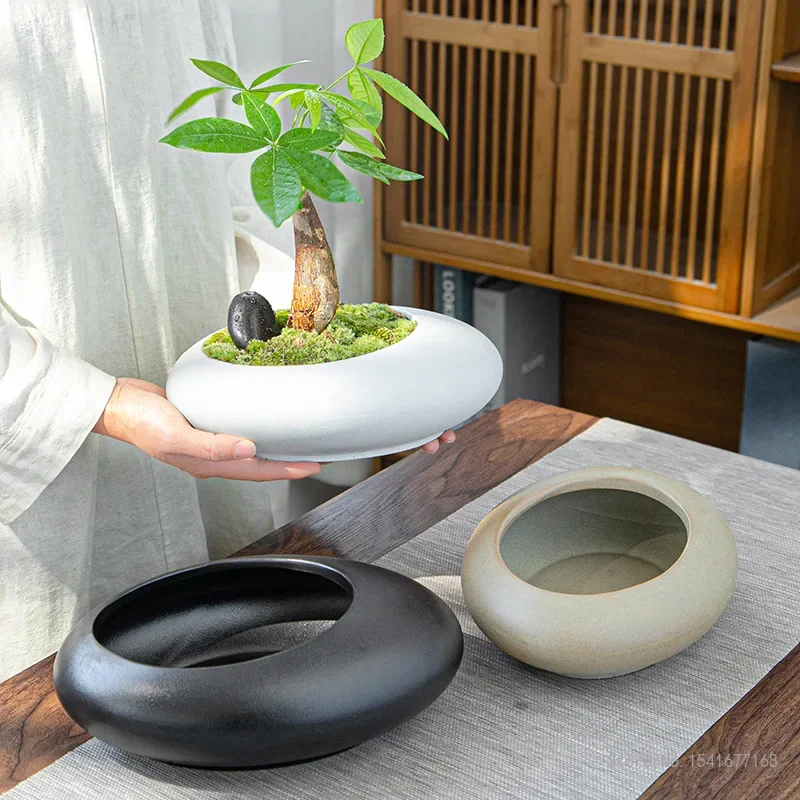 Ceramic Flowerpots, Large-caliber Hand-made Plant Pots, Micro-landscape pots, Large Air-permeable Flower Pots In The Office, 1Pc