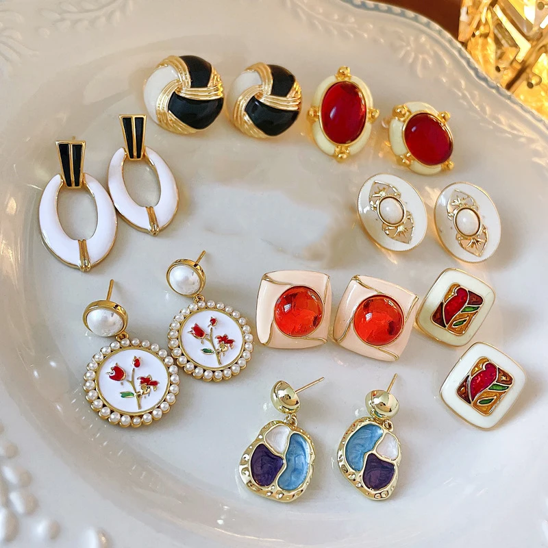 Medieval Vintage Earring Series Glaze Precious Stones Drop Earrings