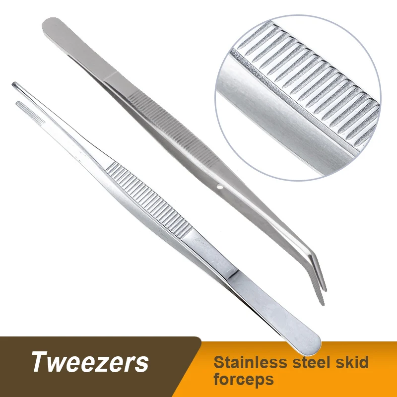 Stainless Steel Straight Elbow Anti-skid Medical Tweezers 12.5cm-30cm
