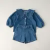 Solid Denim suit baby spring  autumn long-sleeved denim shirt jacket trousers two-piece baby boys girls Simple Casual 2PCS 5