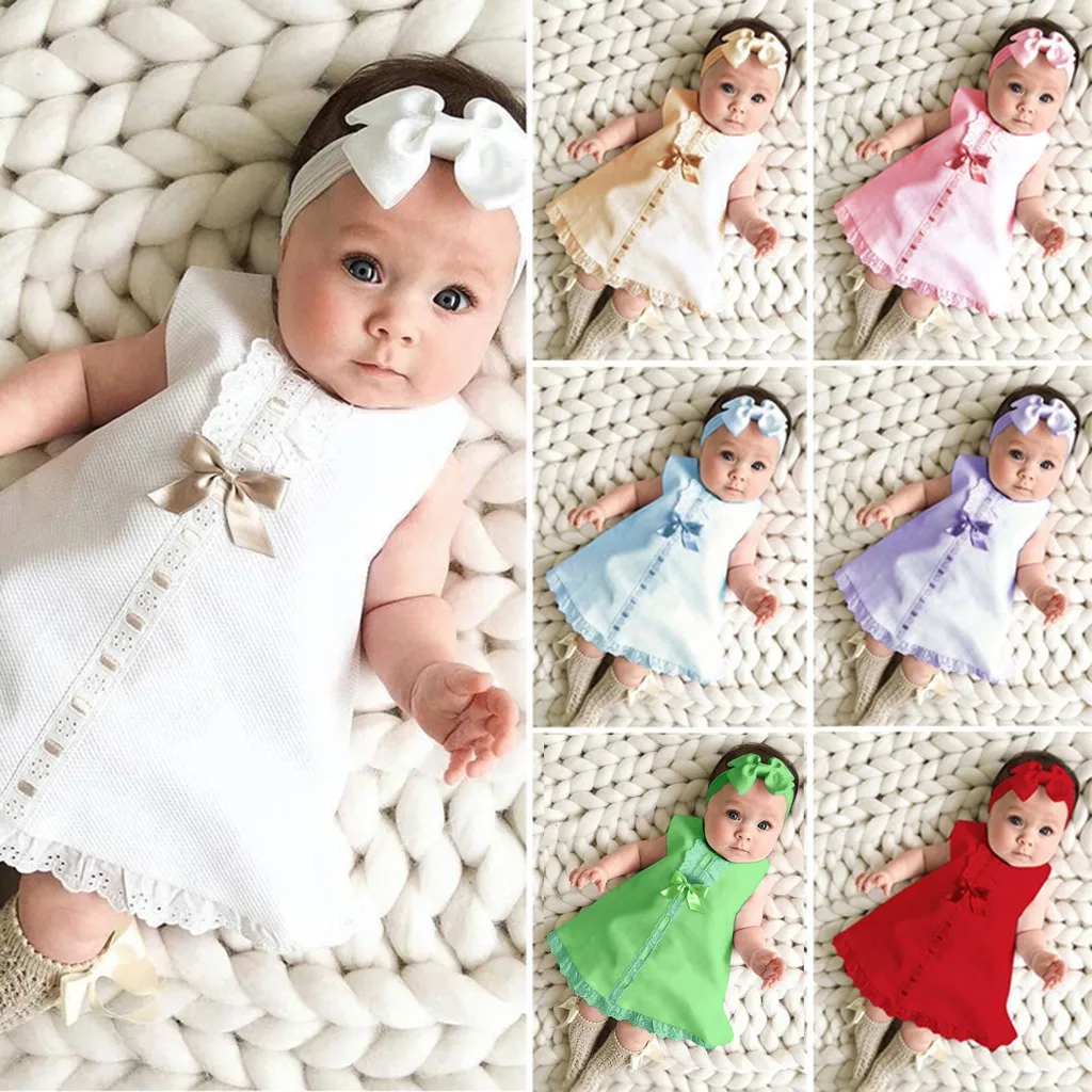 

Maxi BowDress+Headband Set Newborns Baby Girl Sleeveless outfit Bowknot Ruffle Red Clothes Baby Summer Dresses for girls 2022