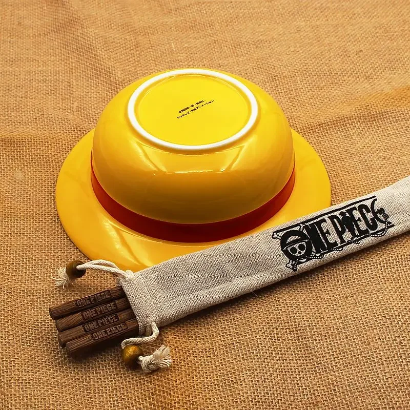 

One Piece Straw Hat Bowl Luffy Creative Animation Peripheral Two-dimensional Student Home Ceramic Instant Noodle Bowl Chopsticks