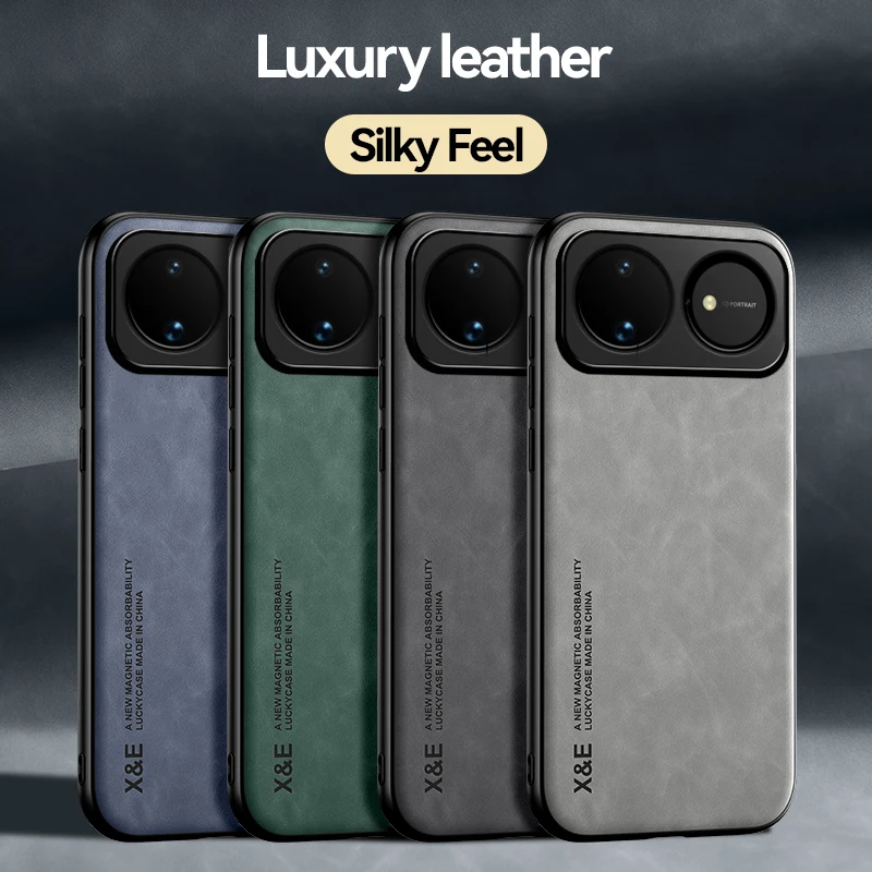 Magnetic Luxury Skin-Feel PU Leather Phone Case with Built-in Metal Plate