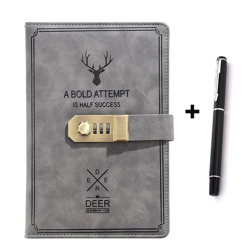 2pieces Luxury Business Printed Debossed Soft Black PU Planner Leather Notebook Stationary