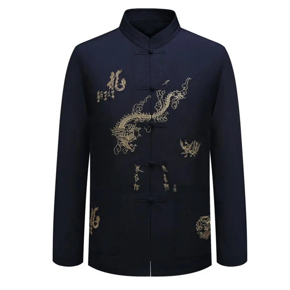 Men Shirt Dragon Male Tangsuit Traditional Chinese Clothing for Wushu Standing Collar Top Hanfu men casual shirts