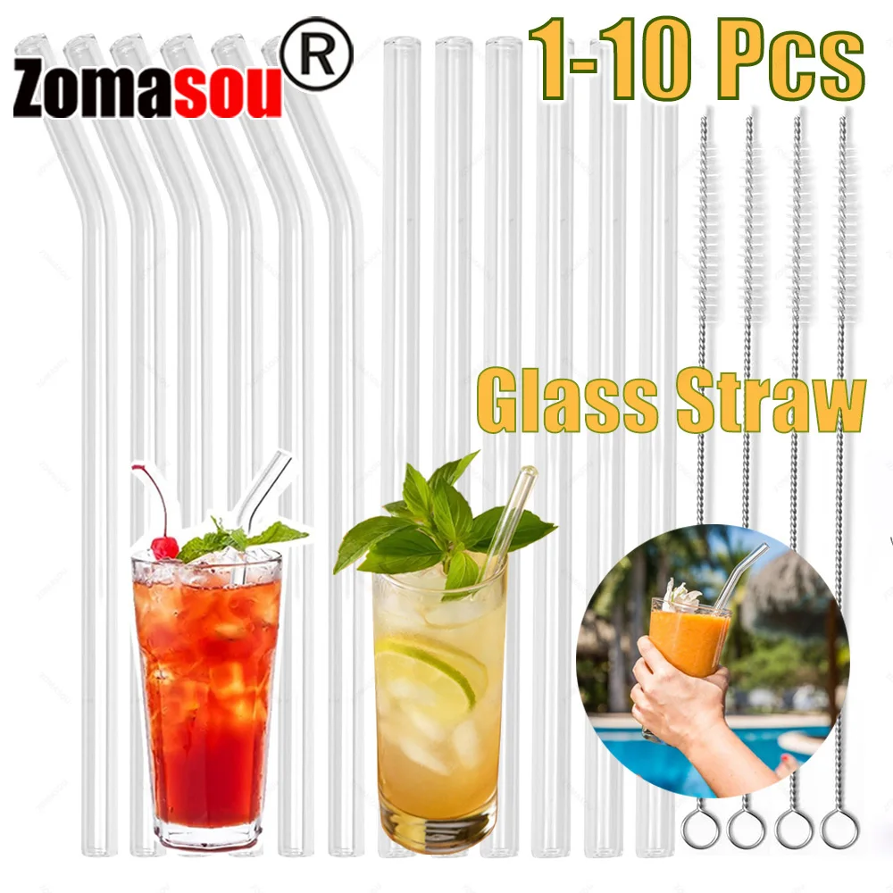 Reusable Glass Straw Set - High-Quality Eco-Friendly Drinking Straws with Cleaning Brush