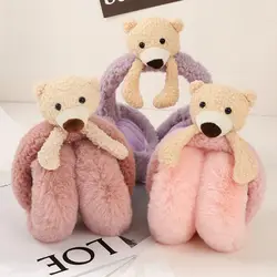 Thick Multi Color For Children Unisex Funny Animal Bear Shape Earwarmer Female Ear Flap Cartoon Earmuff Cute