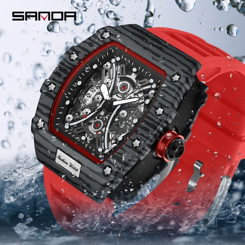 SANDA Watch for Men Luxury Tonneau Quartz Watch Man Sport