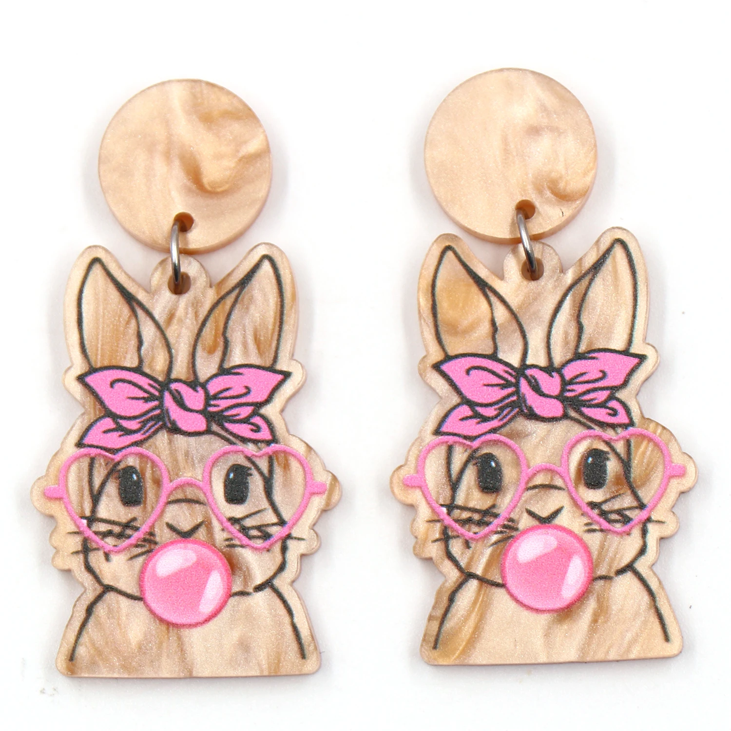 1pair New product CN Drop Cartoon bunny with heart glasses cute Easter Holiday Acrylic earrings Jewelry for women