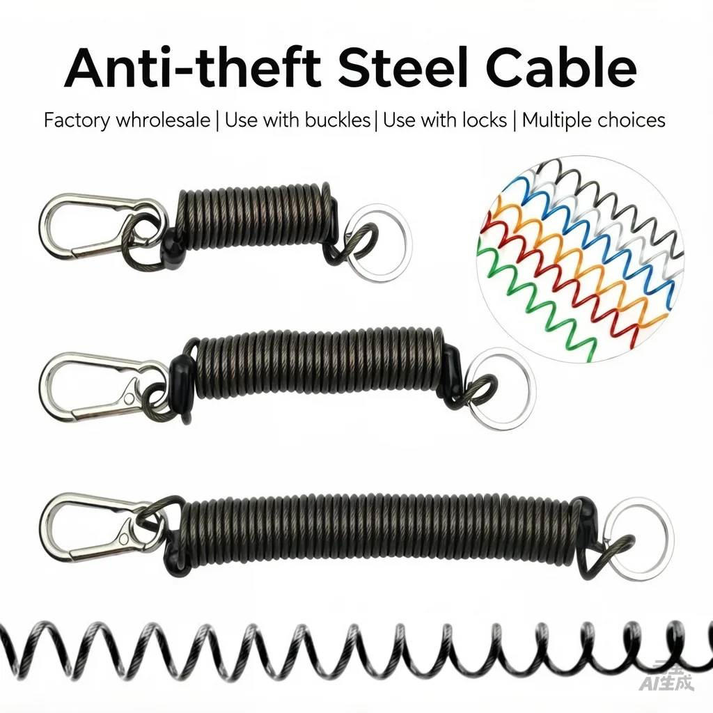 Enhanced Security Steel Wire Rope with Keychain and Ring | Durable Spring Steel Lanyard for Safety & Luggage | Wholesale Availability