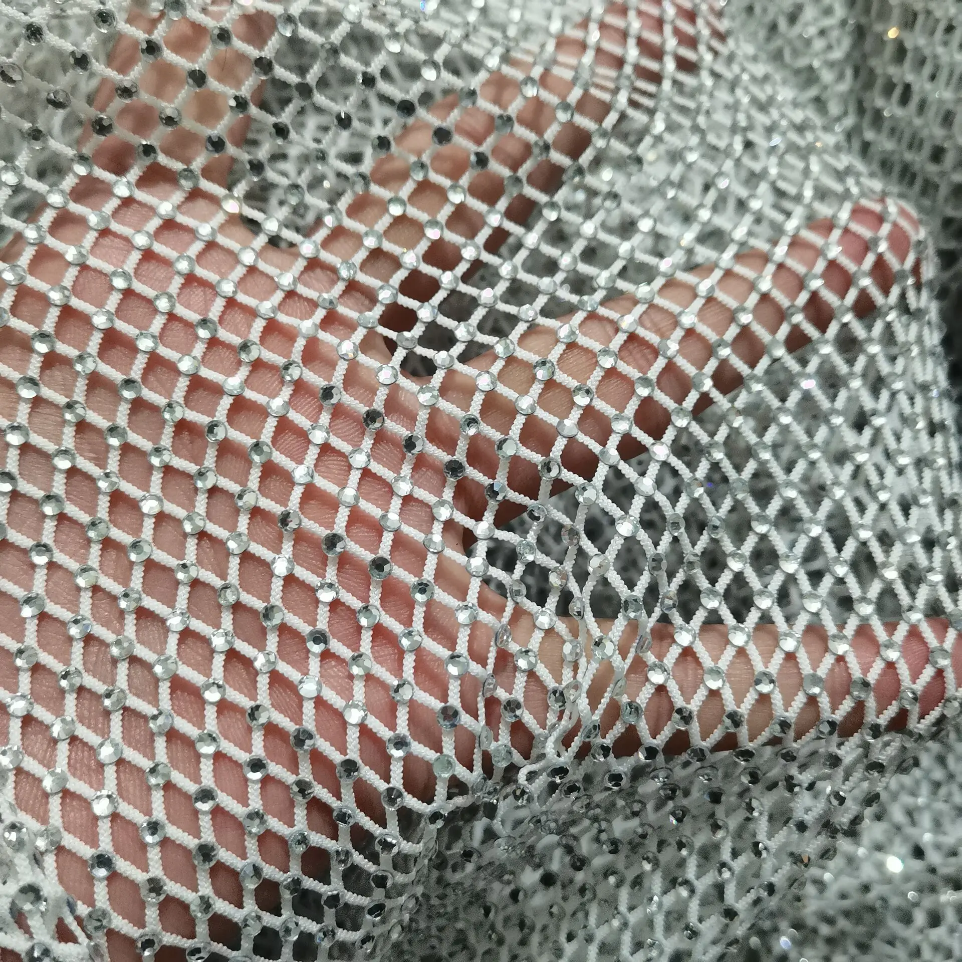 유리 모조 다이아몬드 메쉬 아플리케 원단, 봉제 탄성 블링 크리스탈 트림, 할로우 테이프 네트, 드레스 의류 헤드 스카프용