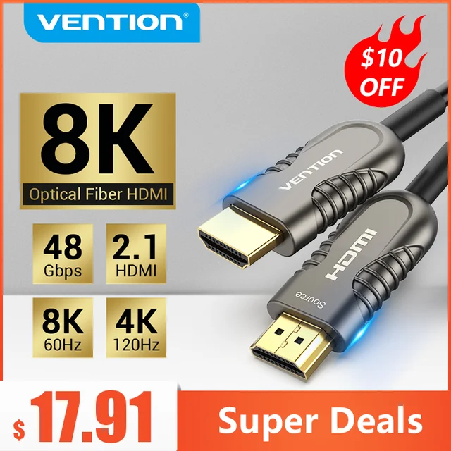 VENTION AANBJ Câble HDMI 2.1 8K 5m Câble HDMI 8K@60Hz 48gbps 4K@120Hz eARC  Dolby Vision, HDCP 2.2/2.3, HDR10 Compatible avec PS5 PS4 Pro Xbox