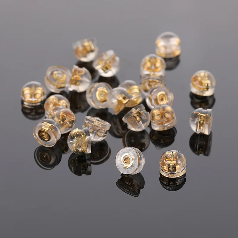 50 Stück 18 Karat goldene klare Ohrring-Rückseite aus Silikonkautschuk, Ohr-Rückenstopper, DIY-Ersatz-Ohrstecker, Schmuckherstellung – Detail 1