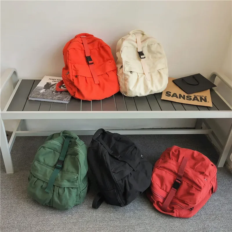 

Backpack Women's New Literary Wrinkle Style Korean Version Personalized Schoolbag Leisure Canvas Bag Travel Student Schoolbag