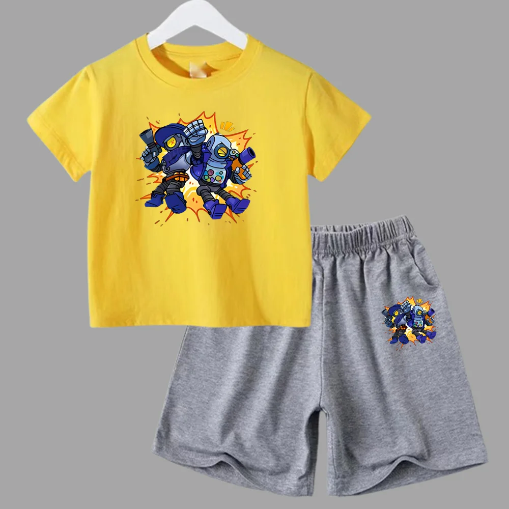 thumbnail image 1 of Conjunto de 2 piezas de camiseta y pantalones cortos informales para niños y adolescentes, de algodón, de manga corta, para verano, 1 of 5