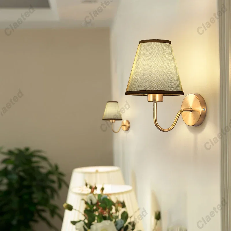 Wall Lamp with LED E27 Bulb Fabric Lampshade Wall Sconces for Hotel Bedroom Bedside Living Room Stairs Home Decoration led wall lamp,wall sconces light,wall lamp