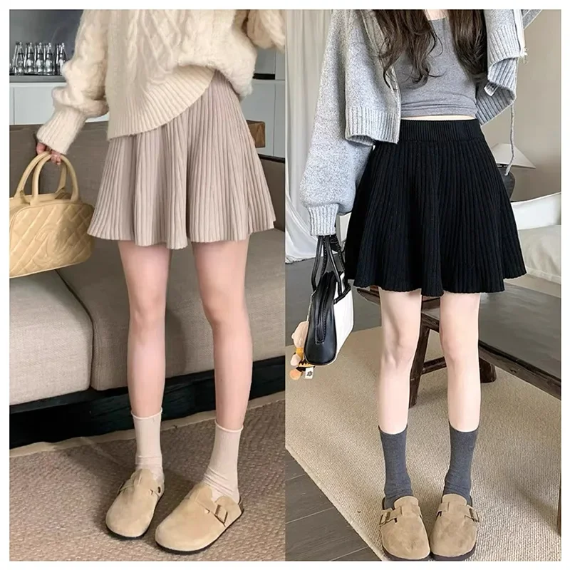 Maternity Knitted Wool Mini Skirt A- Line Autumn Winter Outerwear Versatile Women's Short Skirt Half-length Spring Summer