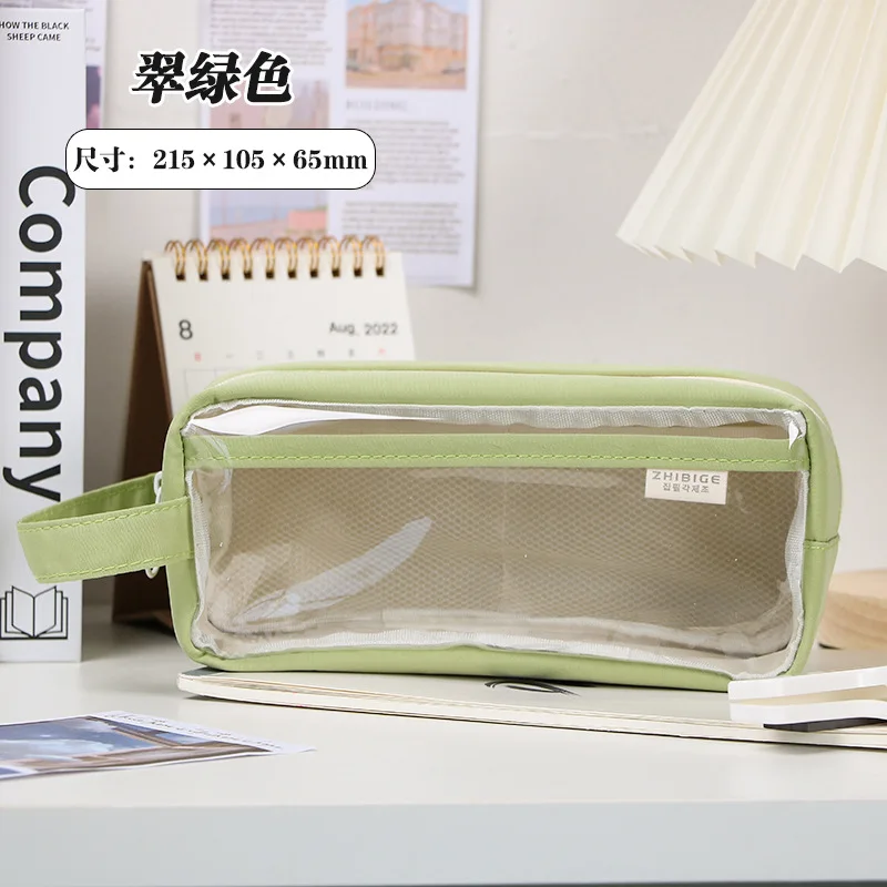 1pc White Single Layer Clear Transparent Stationery Bag With Handle, Simple  Style Multipurpose Bag For Students & Office Workers