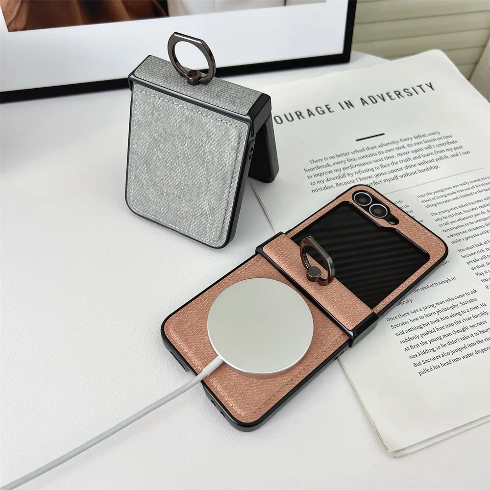 Y2K Washed Denim Magnetic Case with 2-in-1 Ring Holder and Bracket Cover