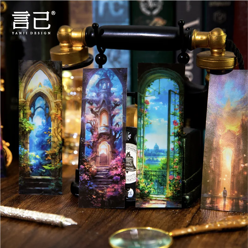 Fantasy Scene boxed bookmark PET Vintage hand curtain decorated card reading book holder Scrapbooking accessories 8 pcs