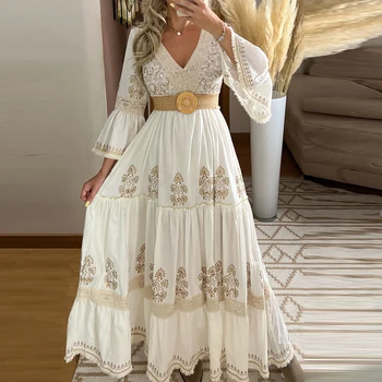 Mesh Spliced Elegant Plus Size Women Dress Crew Neck Casual Short Sleeve Loose Summer Female Party Evening Maxi Dresses Vestidos 1