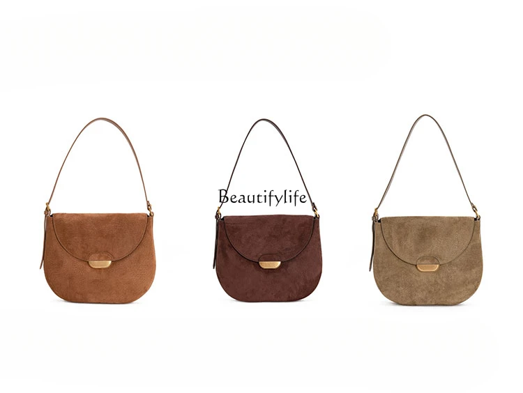 

Brown Saddle Bag Crossbody High-Grade Special-Interest Design One-Shoulder Real Cowhide Underarm Bag