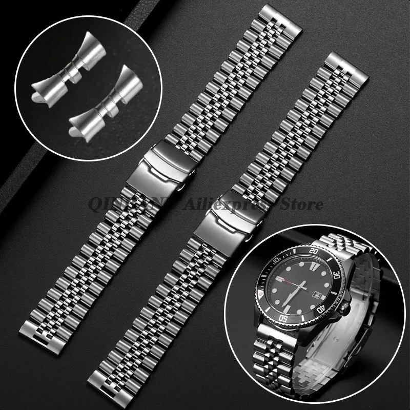 Pulseira Jubileu De Aço Inoxidável Sólido 18mm 19mm 20mm 21mm 22mm 24mm