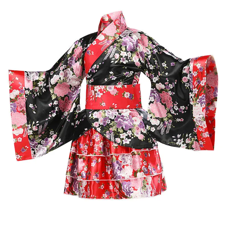 Japanese Kimono,Child Japanese Kimono Yukata,Girls Japan Bathrobe Gown,Obi Vintage Haori,Halloween lolita skirt Cosplay Costume Home Sleep Wear