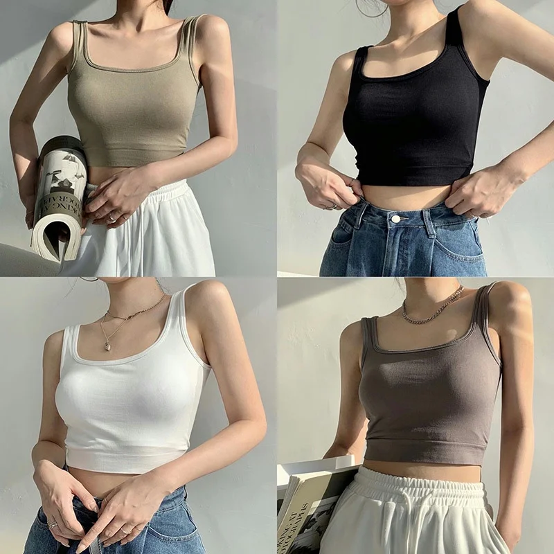 Sexy vest open back crop top women summer camisole fashion casual tube top  women sleeveless sports short vest with chest pad - AliExpress