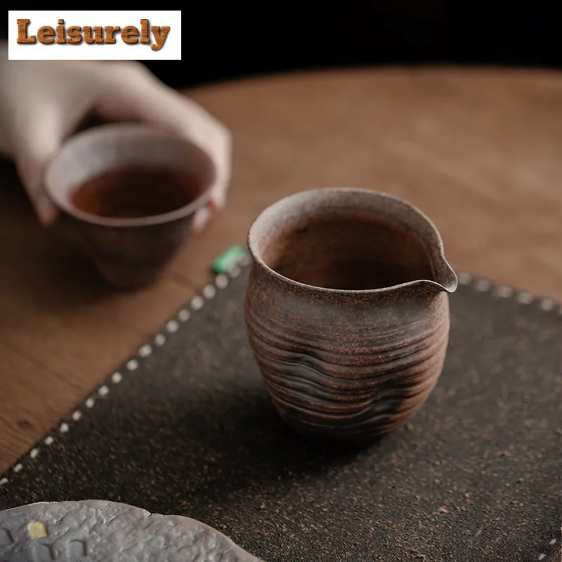 210ML Handmade Old Rock Mud Tea Pitcher Antique Hammer Pattern Serving Cup Cha Hai Justice Cup Teaset Drinkware Accessories Gift