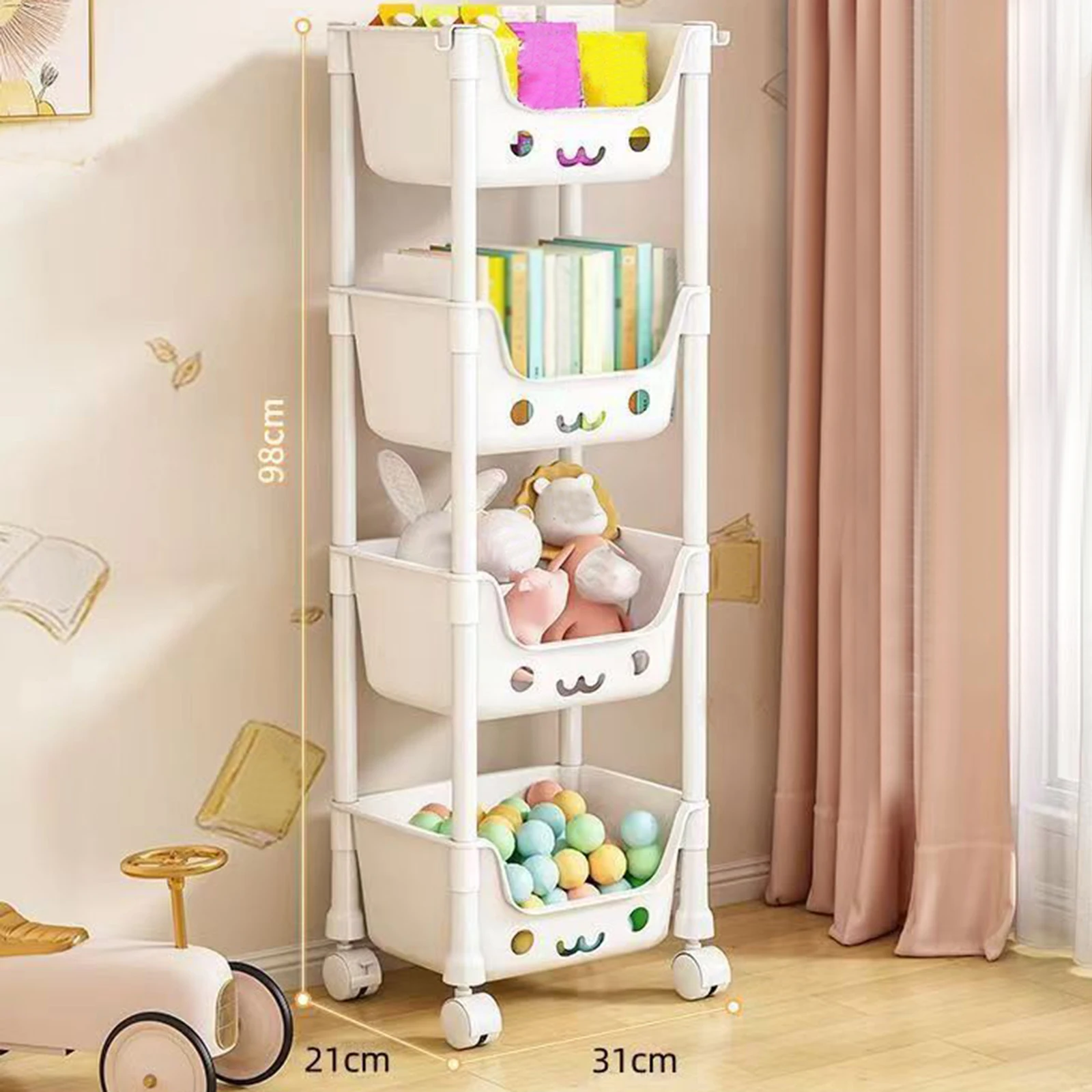 4 Tier Storage Cart With Wheel Multilayer Storage Shelf Household Cart For Household Laundry Room Garage Snacks Sorting Bookcase
