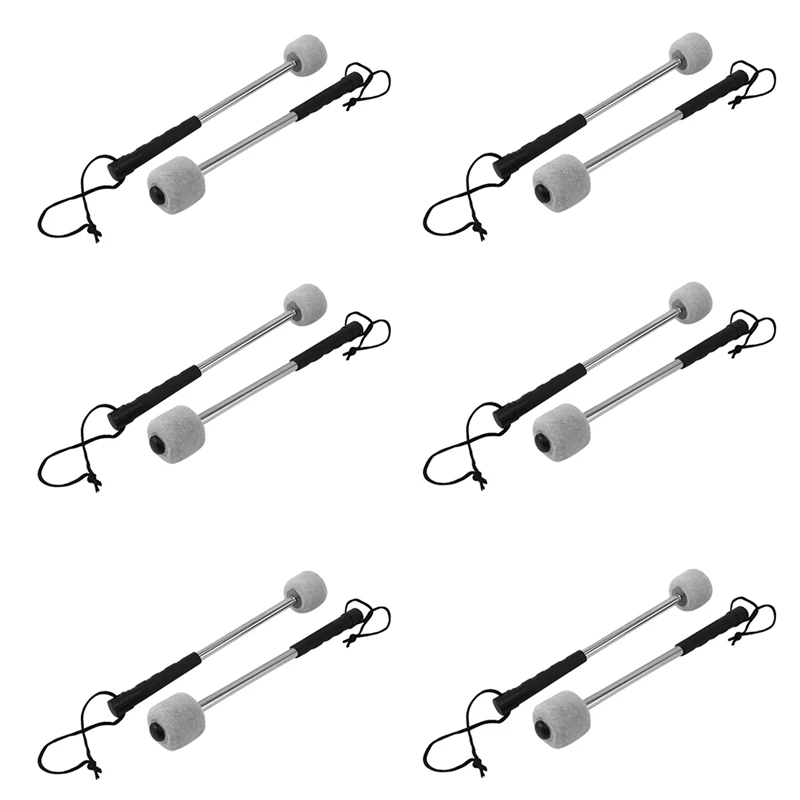

12Pcs Bass Drum Mallet Felt Head Percussion Mallets Timpani Sticks With Stainless Steel Handle,White