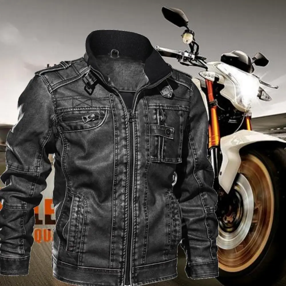 Description Picture 6 of itemAutumn Men Fashion Faux Leather Stand Collar Casual Motorcycle Biker Jacket Coat