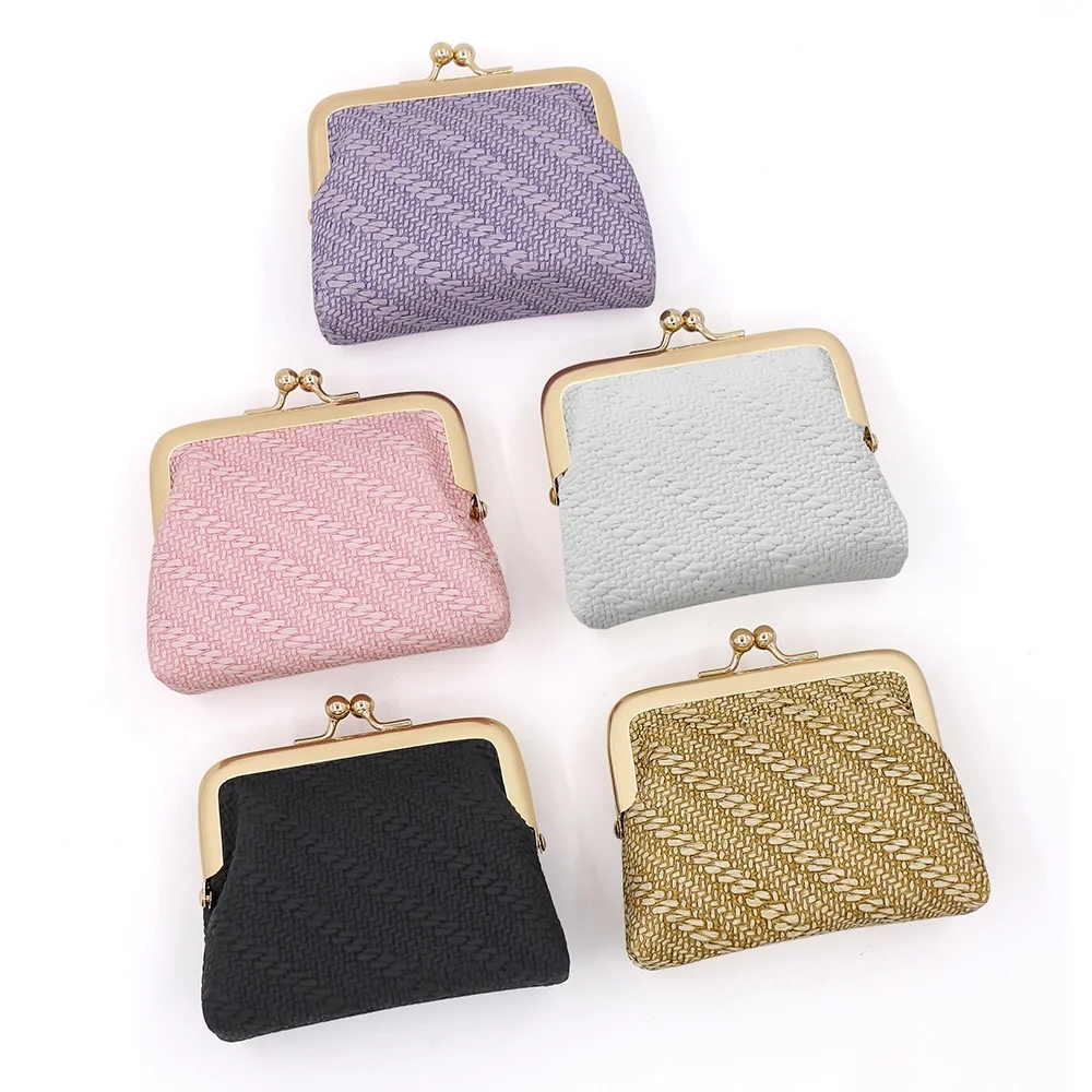 Portable Knitted Style Change Card Bags Handheld Bag Retro Multi Color Multi Functional Iron Frame Storage Clip Bag Earphone Bag