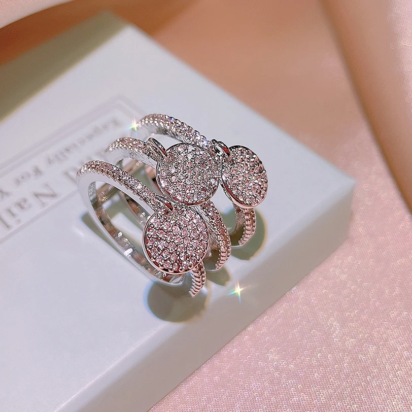 925 Ring for Women Multi-layer Flower Ring AAAA Zircon Wedding Bridal Jewelry Party Wedding Rings for Couples