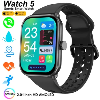 Smartwatch Versione Globale Watch 5 per Uomo e Donna, Schermo AMOLED HD, Monitoraggio Frequenza Cardiaca, Impermeabile, Chiamate Bluetooth, GPS, Tracciamento Sportivo