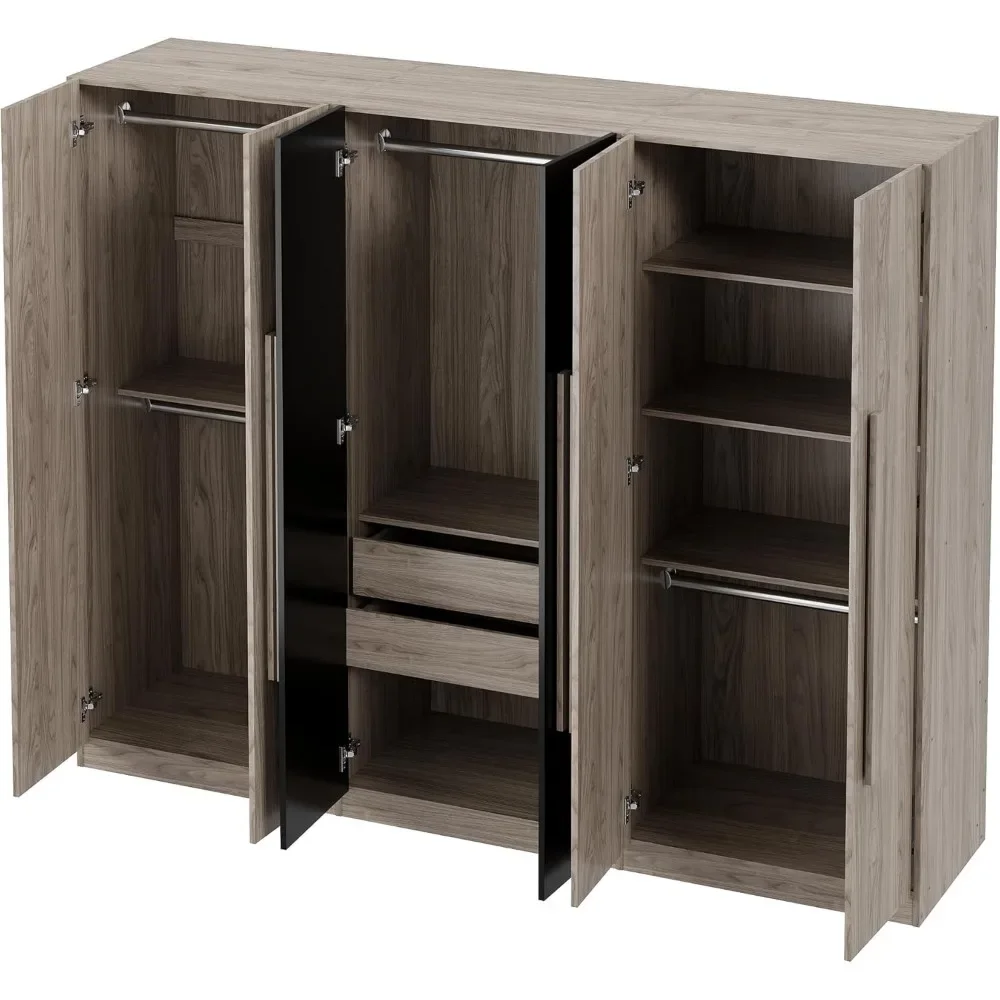 82.6" Wooden Armoire Wardrobe Cabinet with 6 Doors, 2 Drawers, 4 Storage Shelves & 4 Hanging Rods, Armoire Wardrobes Closet 4