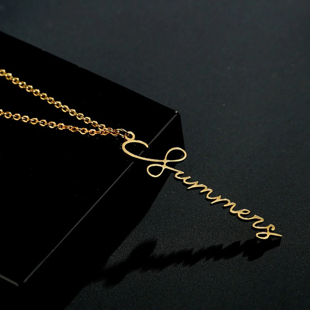 

Personalised Vertical Letter Pendant Necklace for Women Custom Name Stainless Steel Jewelry Cross Chains Choker Girlfriend Gifts