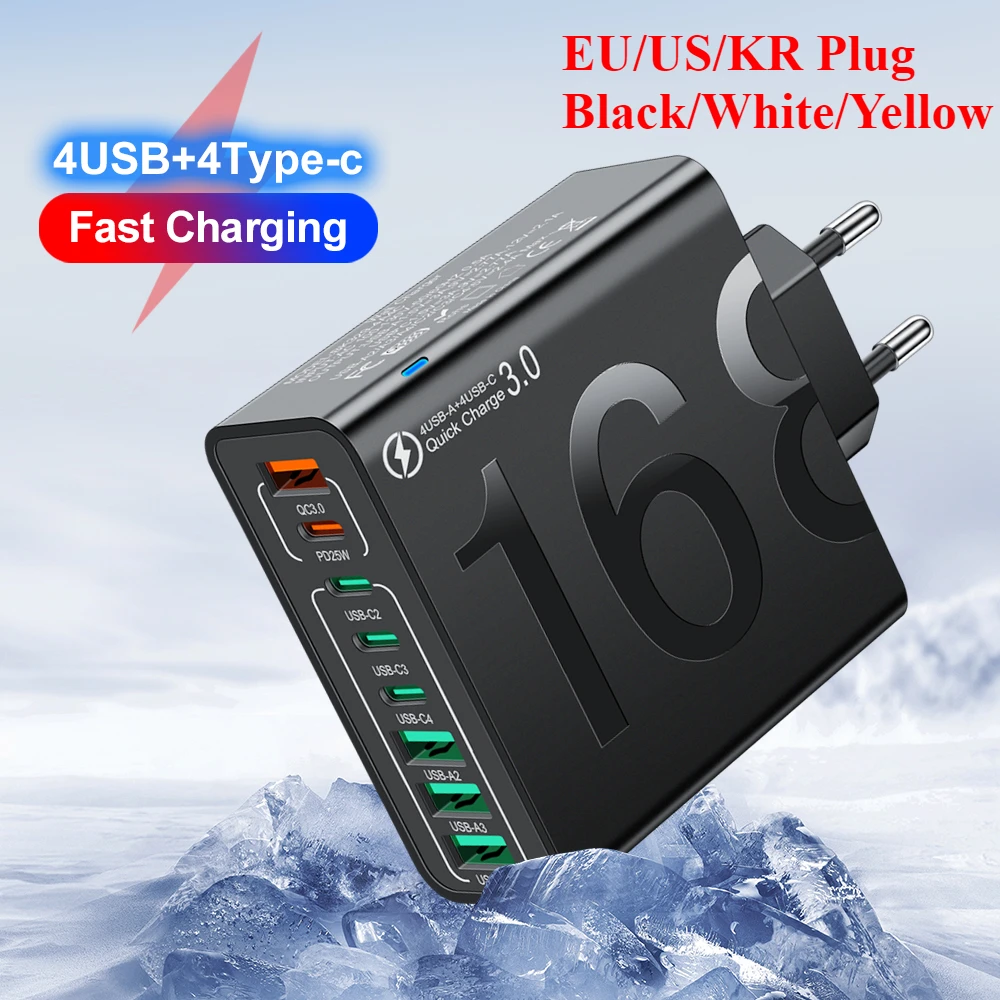 Chargeur USB C plusieurs 8 Ports Type C, haute vitesse, charge rapide, adaptateur mural PD pour téléphone portable, pour Iphone 16 Xiaomi Huawei