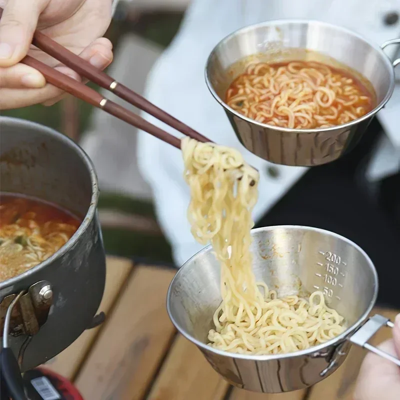 1pc-Outdoor Camping 304 Stainless Steel Bowl Picnic Rice Bowl BBQ Folding Cup Mountaineering Mug Camping Portable Cookware