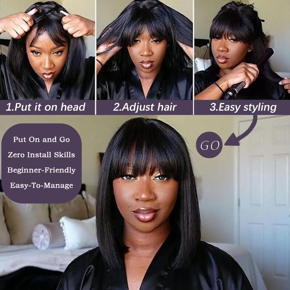 Rosslyn Bob Wig Human Hair Straight Wigs Full Machine Wig Black Wig 1b Bleached Knoted Short Human Hair Wigs Brazilian Original 3